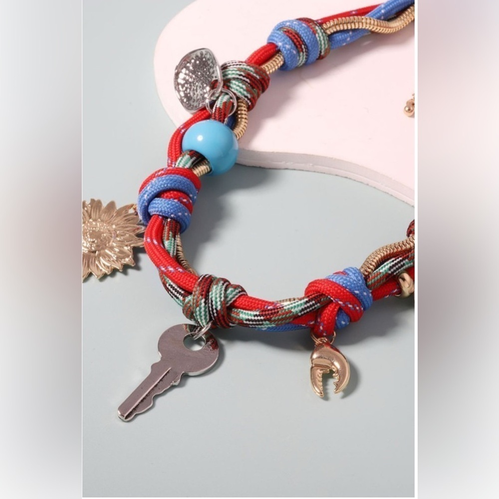 Colorful Rope Necklace with Gold Charms - Picture 2 of 5